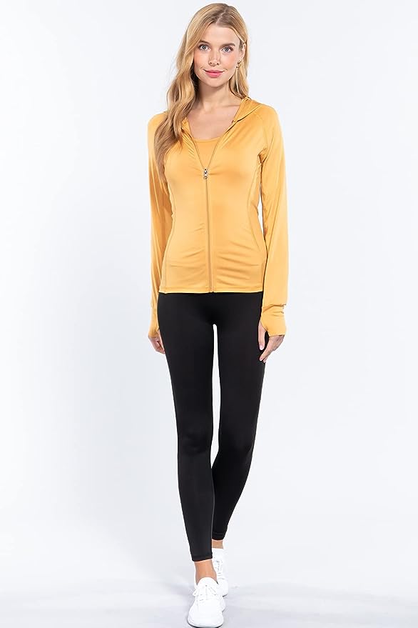 Khanomak Women's Zip Up Long Sleeves Jogger Hoodie Workout Track Jacket Sweater Mustard Silk