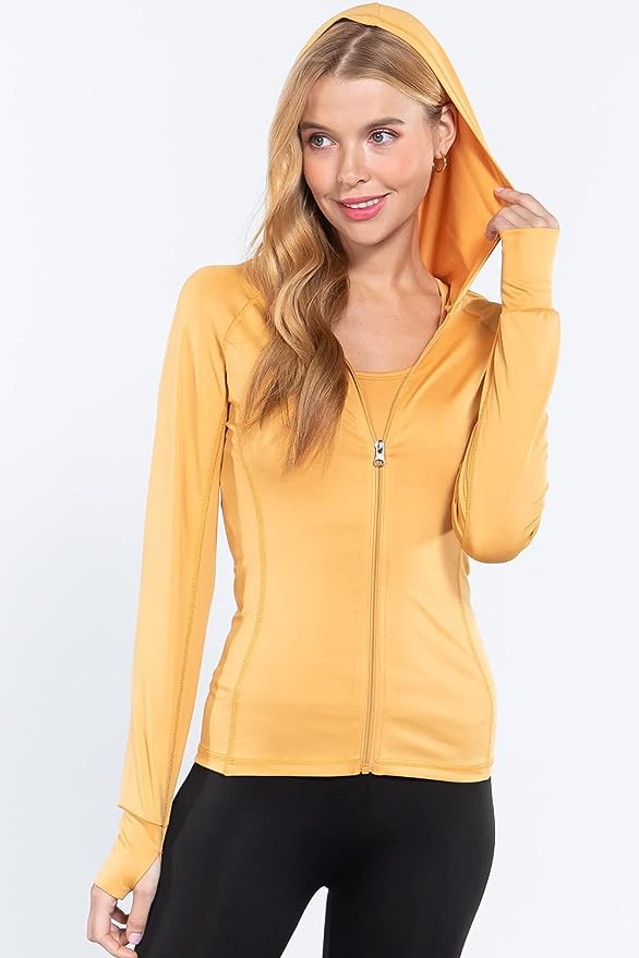 Khanomak Women's Zip Up Long Sleeves Jogger Hoodie Workout Track Jacket Sweater Mustard Silk