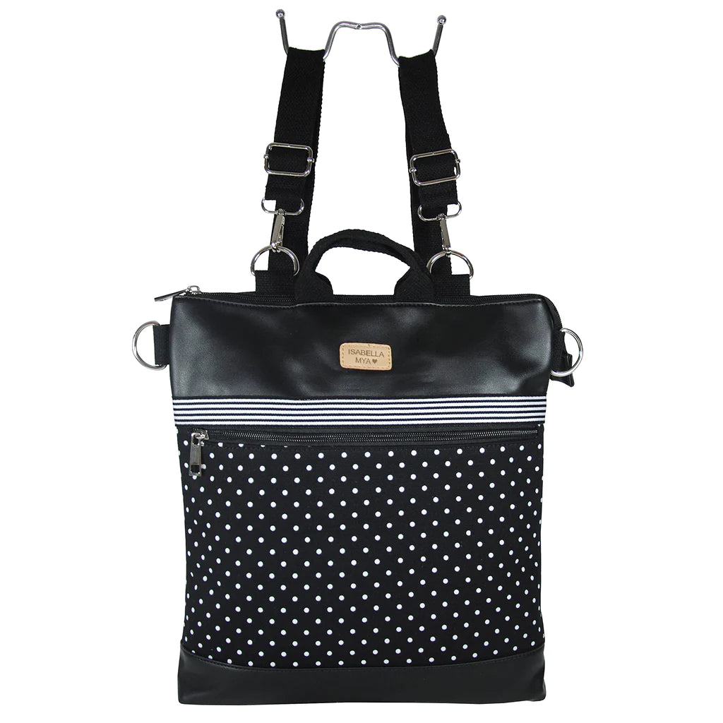 Isabella Mya Backpack and Convertible Black Bag Polka Dot, Cotton