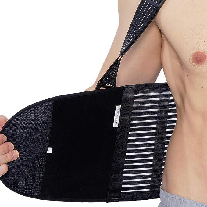 Neotech Care Adjustable Back Brace Lumbar Support Belt with Suspenders, Black Size Medium