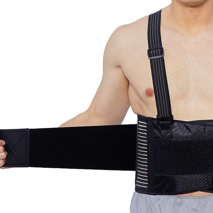 Neotech Care Adjustable Back Brace Lumbar Support Belt with Suspenders, Black Size Medium