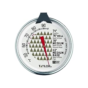 Taylor Meat Oven Thermometer Probe, Temperature Gauge with Probe with Meat Chart, Stainless Steel